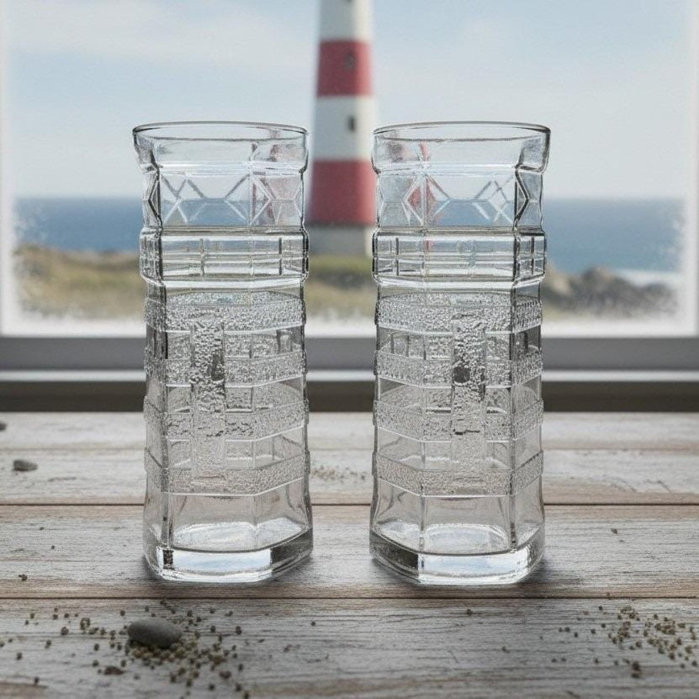 Red‎ Lobster Lighthouse Design Tumblers, Set of 2, Vintage Libbey Glass Cups